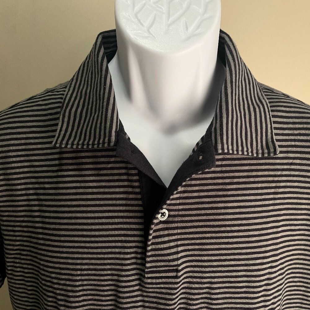 Mack Weldon Men's black and gray striped short sleeve golf polo shirt Medium M